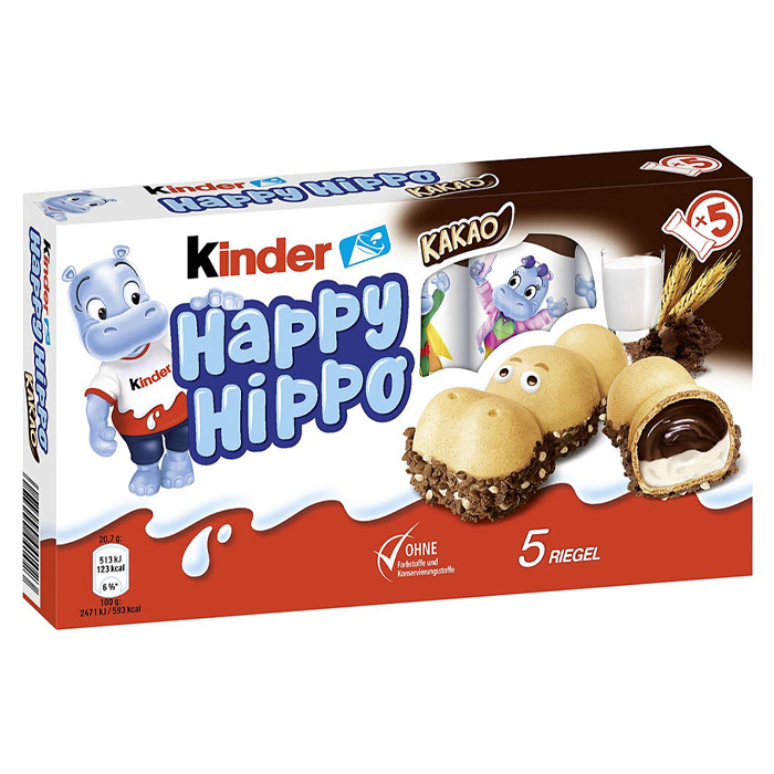 Шоколадно-молочное печенье Kinder Happy Hippo Cacao со вкусом какао (Германия), 104 г  #1