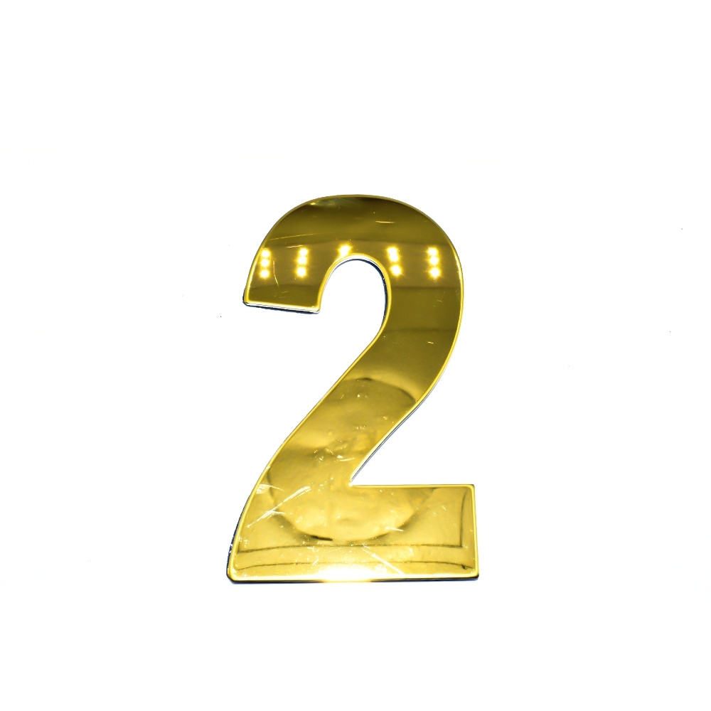 Номер дверной "2" металл, клеевая основа PB (золото) #1