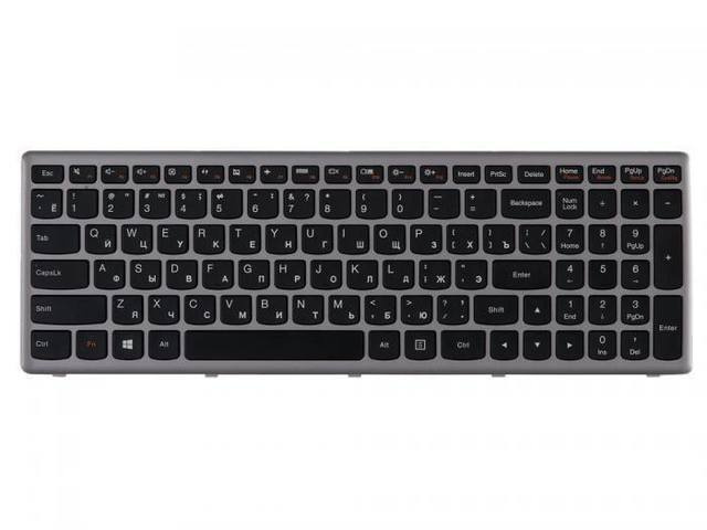 Клавиатура для ноутбука Lenovo IdeaPad P500, Z500, Z500A, Z500G, Z500T, мал. Ентер, черная с серой рамкой #1