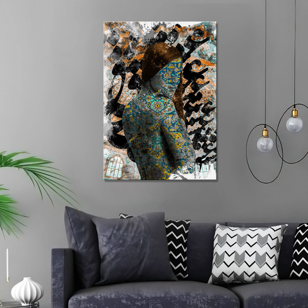 Интерьерная картина на холсте на стену/постер/ современная абстракция девушка с цветами на голове без #1