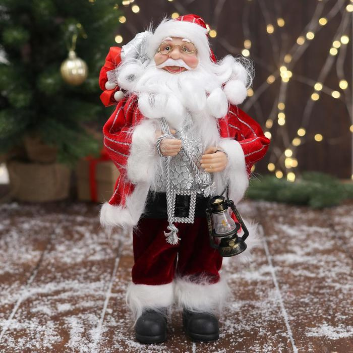Дед Мороз "В красной полосатой шубе, с подарками" 16х30 см #1
