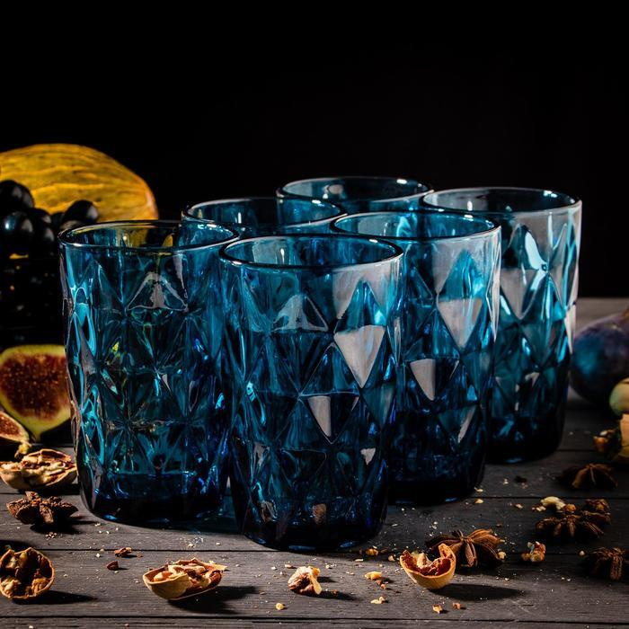 Набор стеклянных стаканов Magistro Круиз, 350 мл, 8х12,5 см, 6 шт, синий  #1