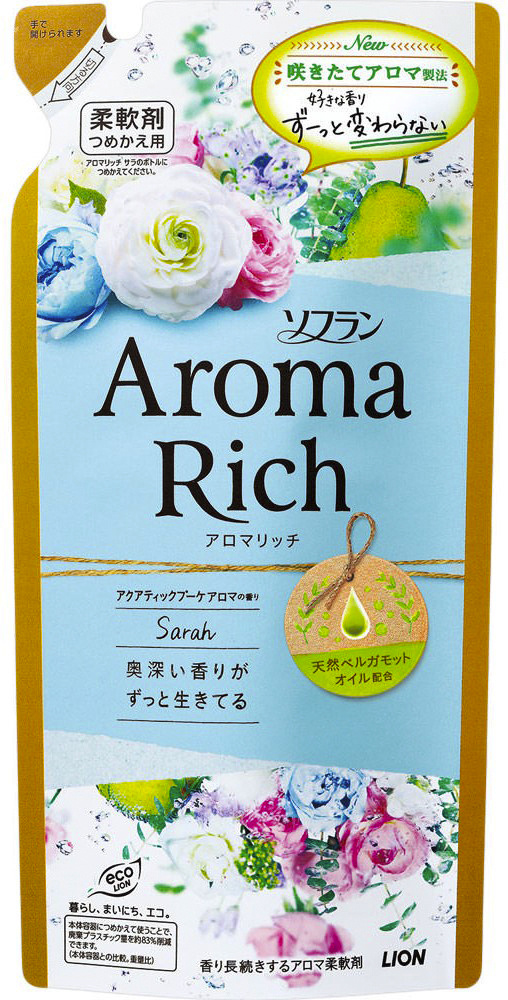 LION Aroma Rich Sarah Кондиционер для белья с ароматом цветов и груши, (мягкая экономичная упаковка), #1