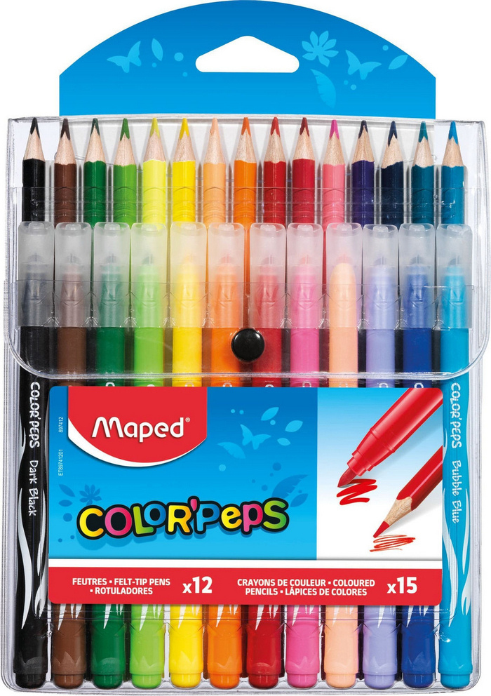 Набор для рисования детский MAPED COLOR'PEPS , 12 фломастеров, 15 цв карандашей, в футляре  #1