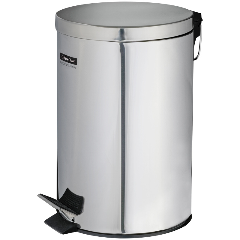Ведро-контейнер для мусора с крышкой OfficeClean Professional, нержавеющая сталь, 12 литров, хром, урна #1