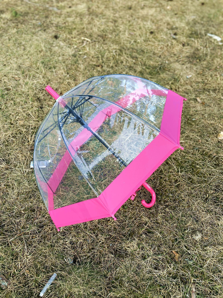 Зонт-трость прозрачный / Детский зонтик от дождя Galaxy C-528 полуавтомат (розовый)  #1