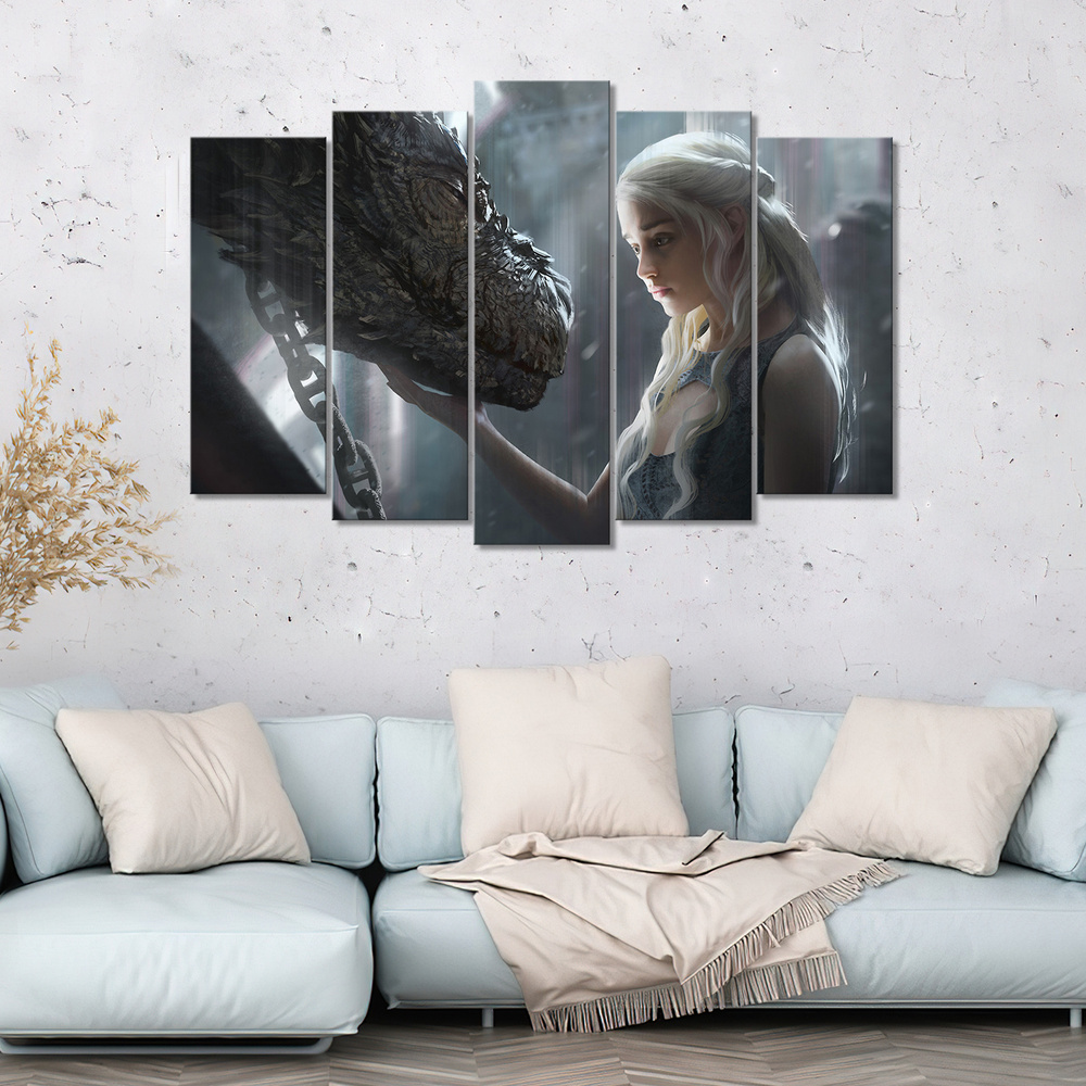 Модульная картина для интерьера на стену Дейенерис Таргариен Бурерождённая и дракон Игра Престолов 125х85 #1