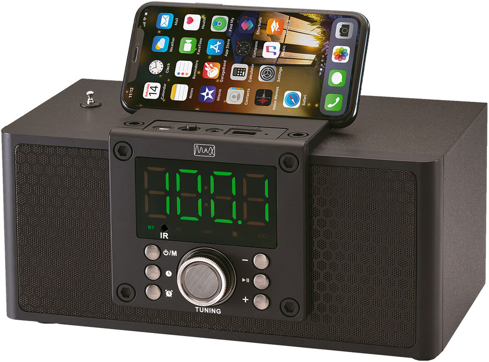 Портативная РЕТРО акустическая система с подставкой для смартфона и пультом ДУ MAX MR-360 Black, деревянный #1