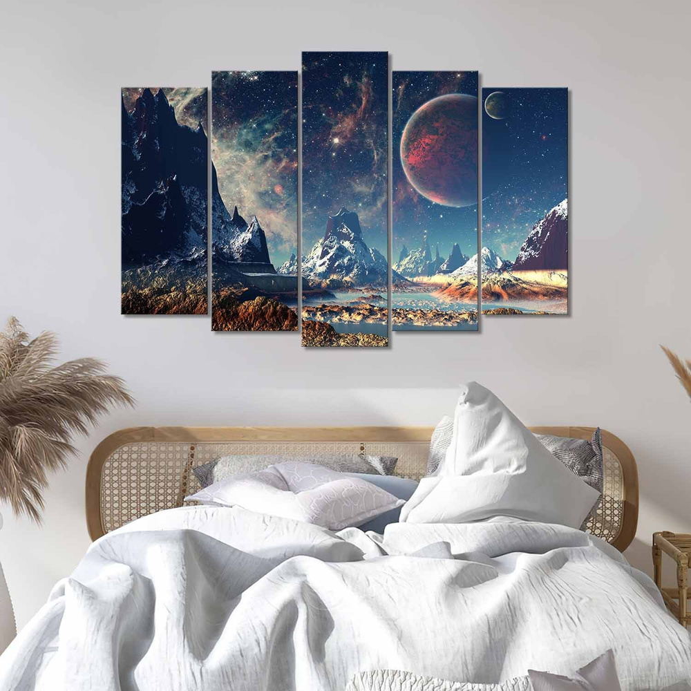 Большая модульная картина на холсте на стену в спальню, гостиную - прекрасный космос 100х70  #1