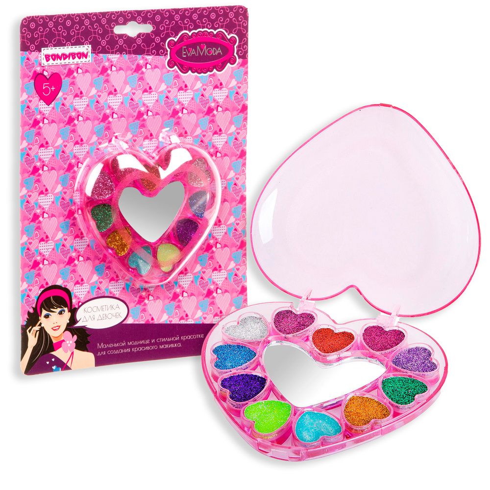 Набор декоративной косметики для девочек Bondibon Eva Moda косметичка Сердце, тени 11 цветов, подарок #1