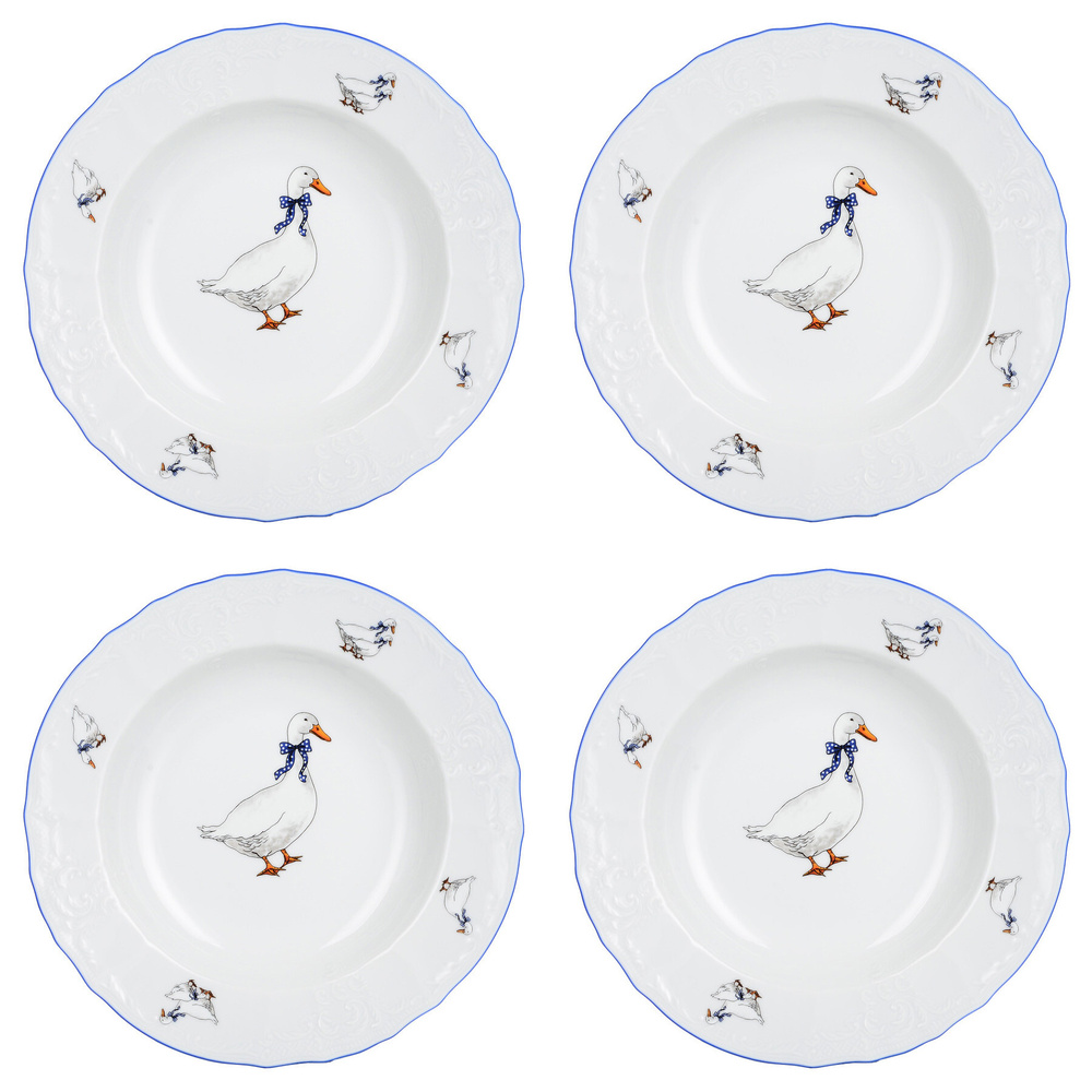 Набор тарелок на 4 персоны Глубокая 23 см Bernadotte, Декор Гуси набор посуды  #1