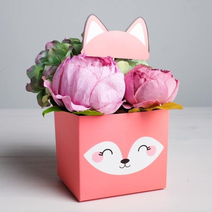 Коробка для цветов с топпером "Лисичка", 11 х 12 х 10 см #1