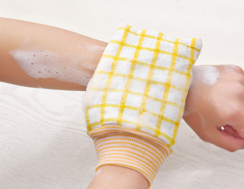 Варежка для пилинга / рукавица для ванны / отшелушивающая варежка / массажная рукавица / желтая  #1