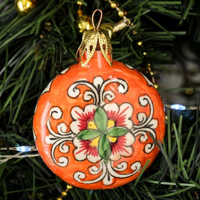 Шафран Игрушка ёлочная Риштанская керамика "Кружок", 7 см, оранжевая  #1