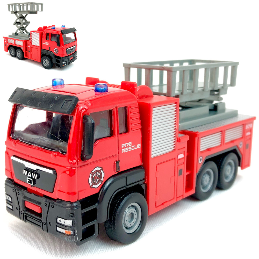 Металлическая модель машины Y19497024, пожарная спецтехника, регулируемый подъемник, 13х6х5 см  #1