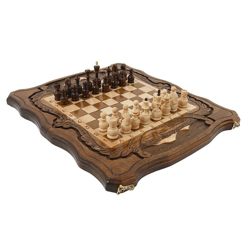 Шахматы + Нарды резные c Араратом 40, Haleyan подарочные средние малые деревянные из бука резаные 40х40 #1