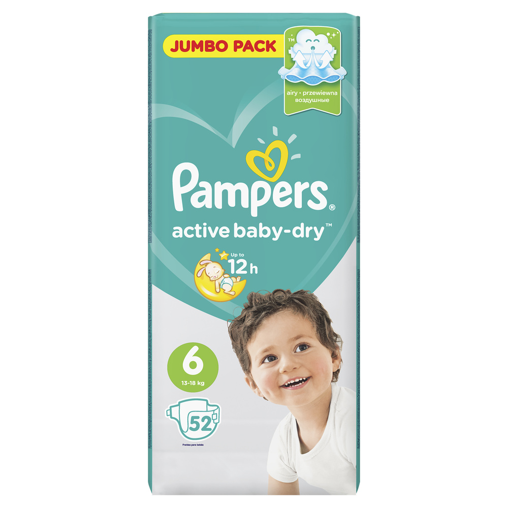 Подгузники Pampers Active Baby-Dry для малышей 13-18 кг, 6 размер, 52 шт  #1