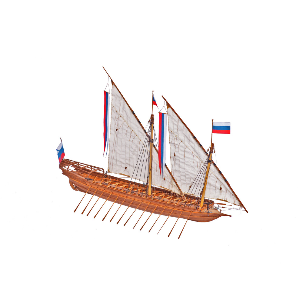 азовская Скампавея, Петр первый 1696 год, 520х330х94 мм, М.1:48, сборная модель парусного корабля из #1