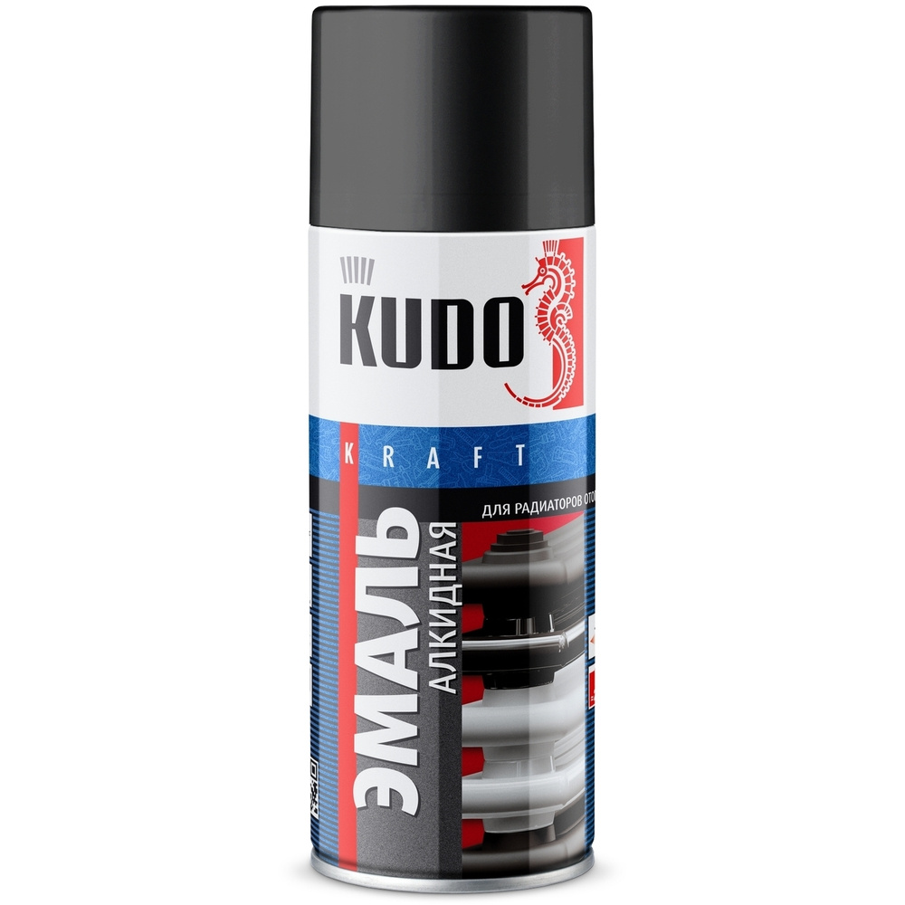 KUDO Аэрозольная краска Гладкая, до 80°, Алкидная, Матовое покрытие, 0.52 л, черный матовый  #1