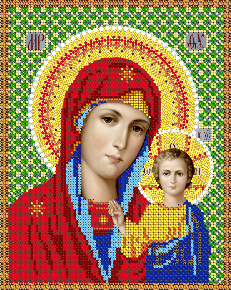 Набор для вышивания бисером Тайвань, икона Пресвятая Богородица Казанская, 19*24 см, картины бисером, #1
