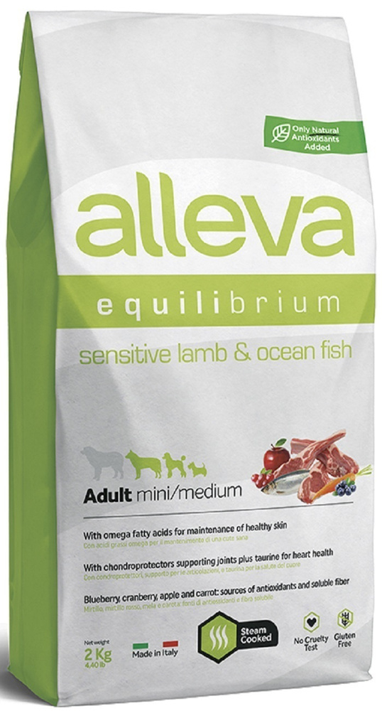 Сухой корм ALLEVA EQUILIBRIUM SENSITIVE LAMB & OCEAN FISH ADULT MINI/MEDIUM, для взрослых собак маленьких #1