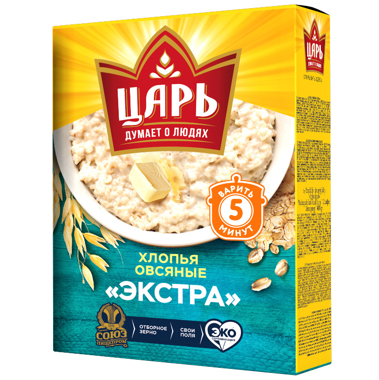 Хлопья овсяные "Царь" Экстра 400г 2 пачки. #1