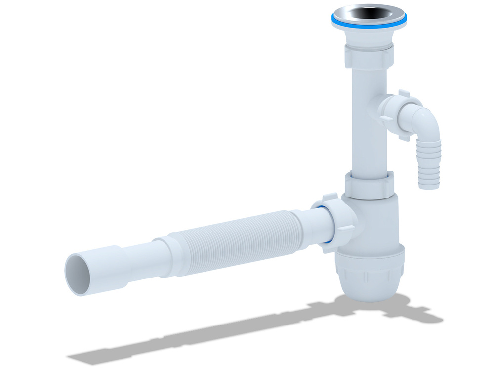 Сифон для раковины АНИ пласт "Юнг" BM1315, 1 1/4"х32 c отводом для стиральной машины, с гибкой трубой #1