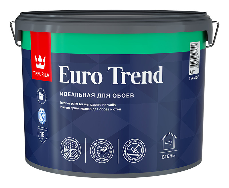 Краска Tikkurila для обоев и стен EURO TREND A мат 9л #1