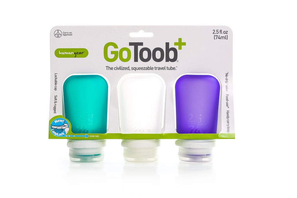 Набор силиконовых бутылочек GoToob+, упак. 3 шт., разм. М (74 мл) - Прозрачный/Фиолетовый/Бирюзовый  #1