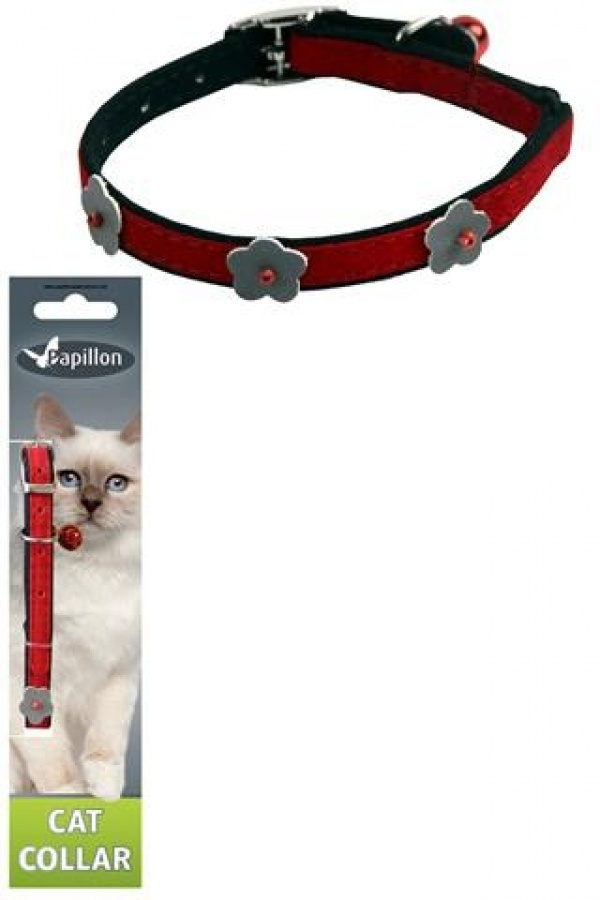 Papillon Светоотражающий ошейник для кошек 10мм-28см, красный (Reflective velvet cat collar 10 mm x 28 #1