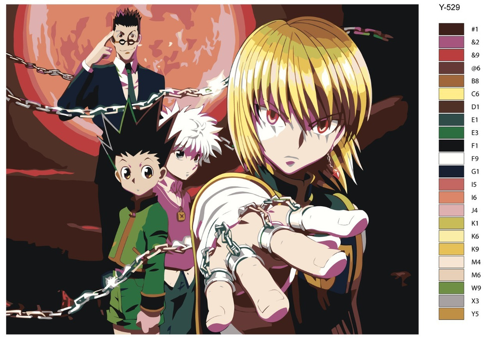 Картина по номерам Y-529 "Hunter x Hunter (Хантер х Хантер). Гон Фрикс, Киллуа Золдик, Леорио, Курапика. #1