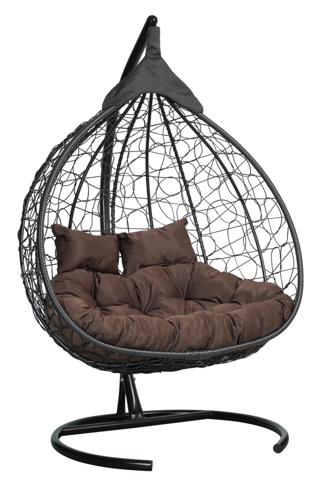 Подвесное двухместное кресло-кокон FISHT черный (коричневая подушка)  #1