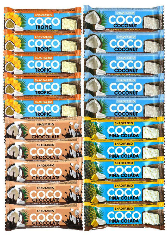 Батончик в шоколаде БЕЗ сахара Snaq Fabriq COCO микс: Кокос,Манго-Маракуйя, Ананас, Шоколад (20 шт.) #1