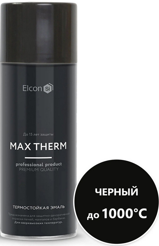 Elcon Аэрозольная краска Термостойкая, до 800°, Кремнийорганическая, Матовое покрытие, 0.52 л, черный #1