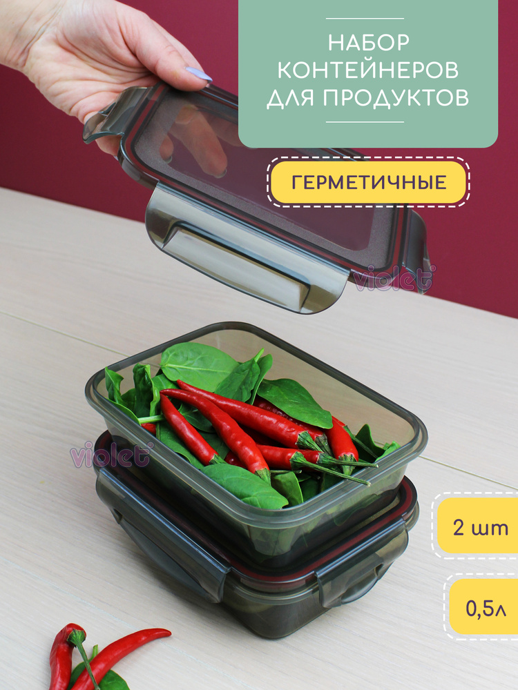 Пищевой герметичный контейнер 500мл 2 шт / ёмкость для сыпучих продуктов / контейнер для еды, цвет дымчатый #1