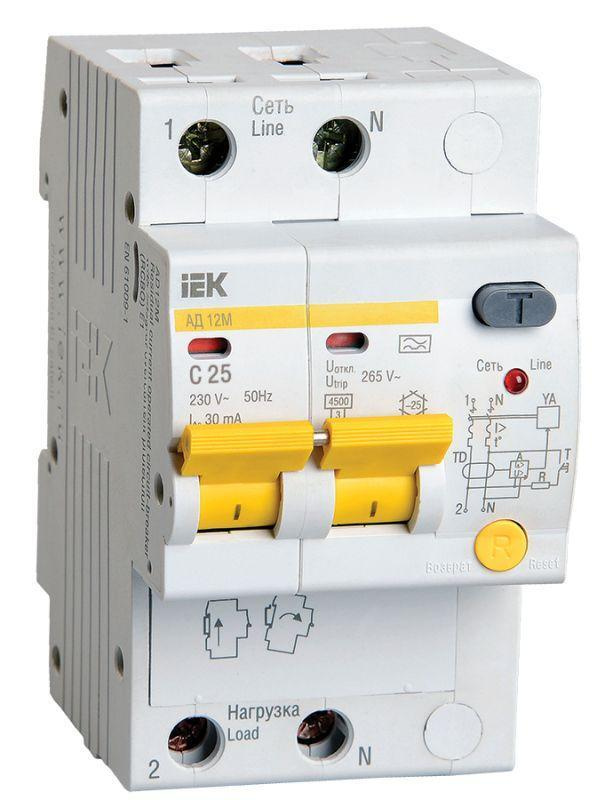 Выключатель автоматический дифференциального тока 2п C 25А 30мА тип A 4.5кА АД-12М IEK MAD12-2-025-C-030 #1