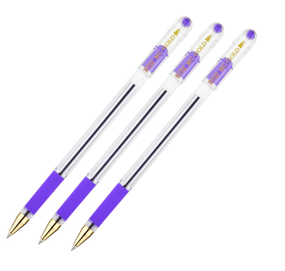 Ручка шариковая MunHwa "MC Gold" фиолетовая, 0,5 мм, грип (3 штуки)  #1