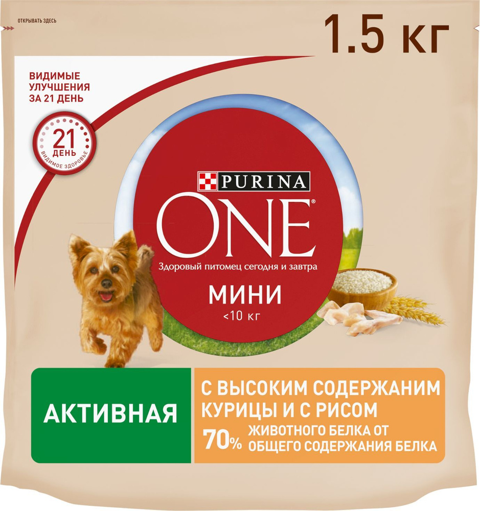 Purina One Dog Мини Активная / Сухой корм Пурина Уан для собак Мелких пород весом от 1 до 10 кг Курица #1