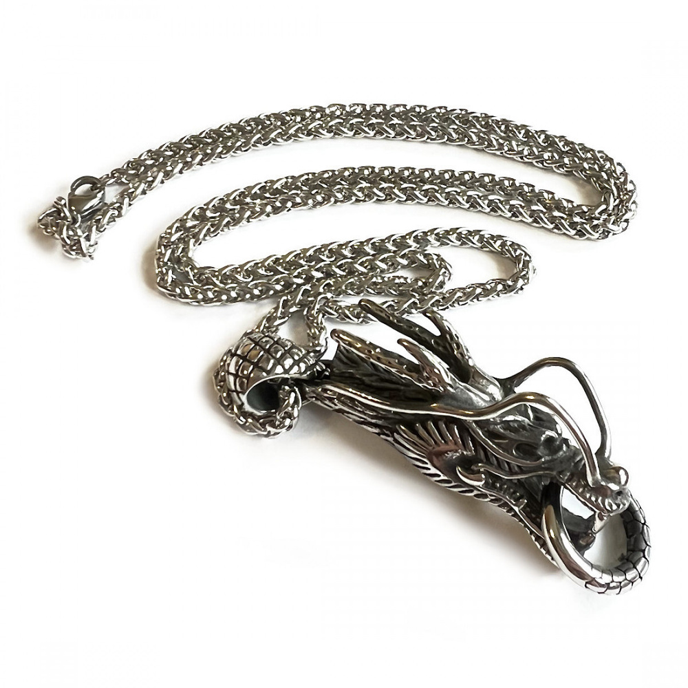 Ожерелье с подвеской в виде головы дракона из нержавеющей стали  #1