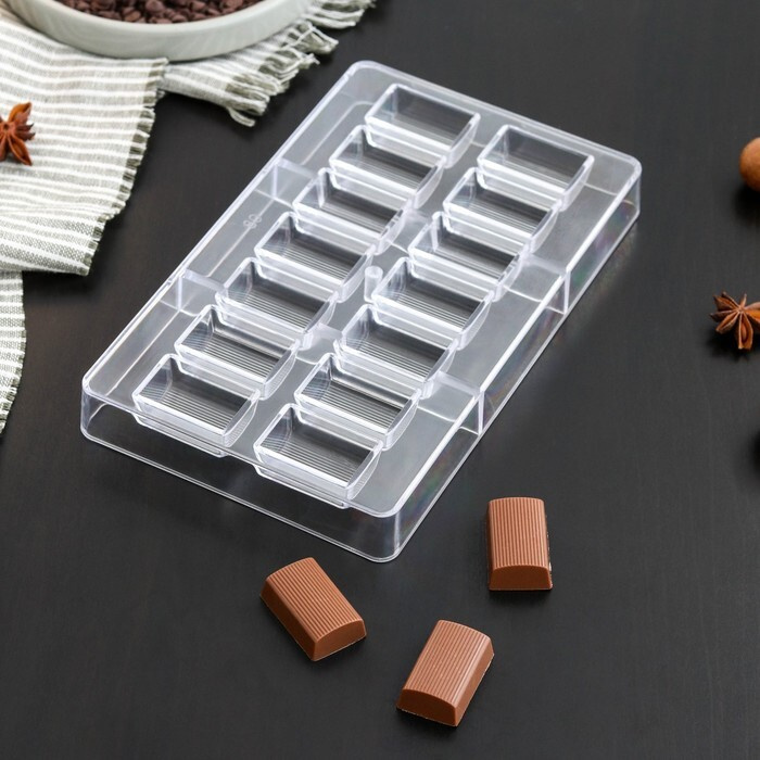 Форма для шоколада и конфет Шоколатье , 14 ячеек, 20 12 2,5 см, ячейка 3,3 2,1 1,5 см  #1