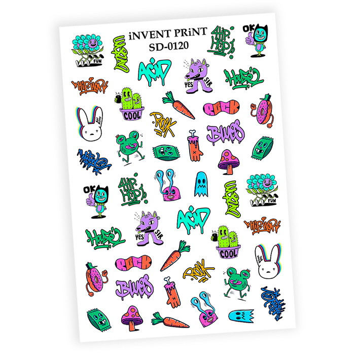 iNVENT PRiNT слайдер дизайн / водные наклейки для ногтей / наклейки на ногти Мультяшки Pop Art, SD-120 #1