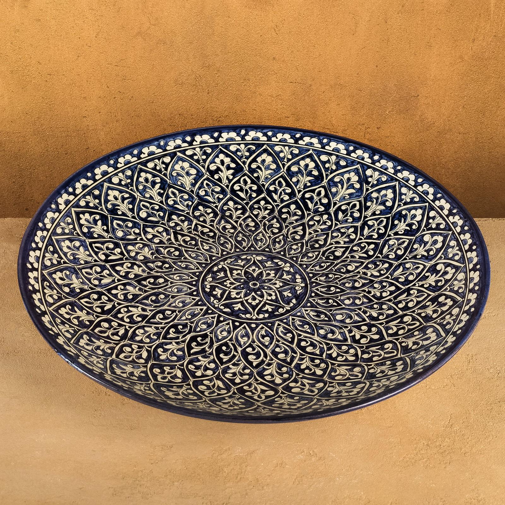 Ляган, блюдо для плова Шафран "Кора Калам. Риштанская Керамика", диаметр 42 см,  #1