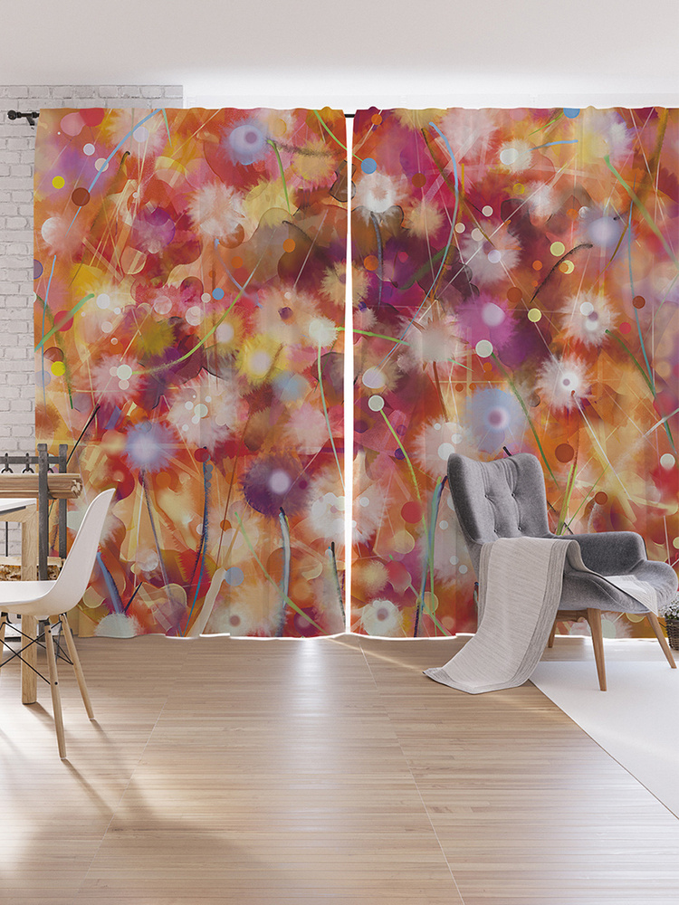 Фотошторы для кухни и спальни JoyArty Oxford DeLuxe "Одуванчики в красках", 2 полотна со шторной лентой #1