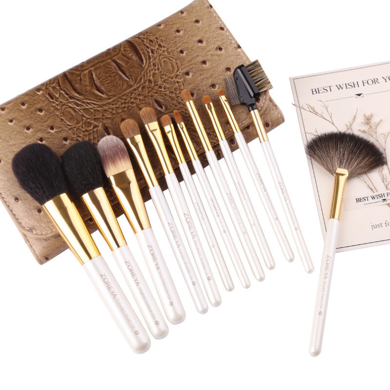 ZOREYA Набор кистей для макияжа в футляре бежевом ZP12, 12 шт / кисти ...