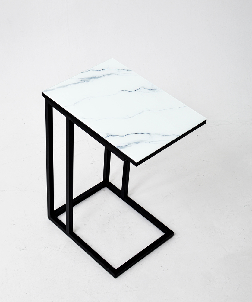 Стол журнальный лофт, Приставной столик к дивану, Прикроватный Квазар Белый Мрамор,32х45х62см  #1