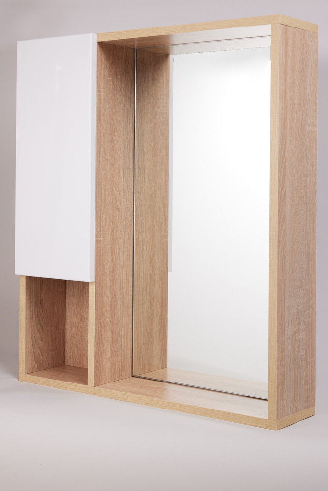 Зеркало-шкаф BESTEX Вудсайд, 60x15x65, левый, навесной, белый глян/дуб сонома  #1