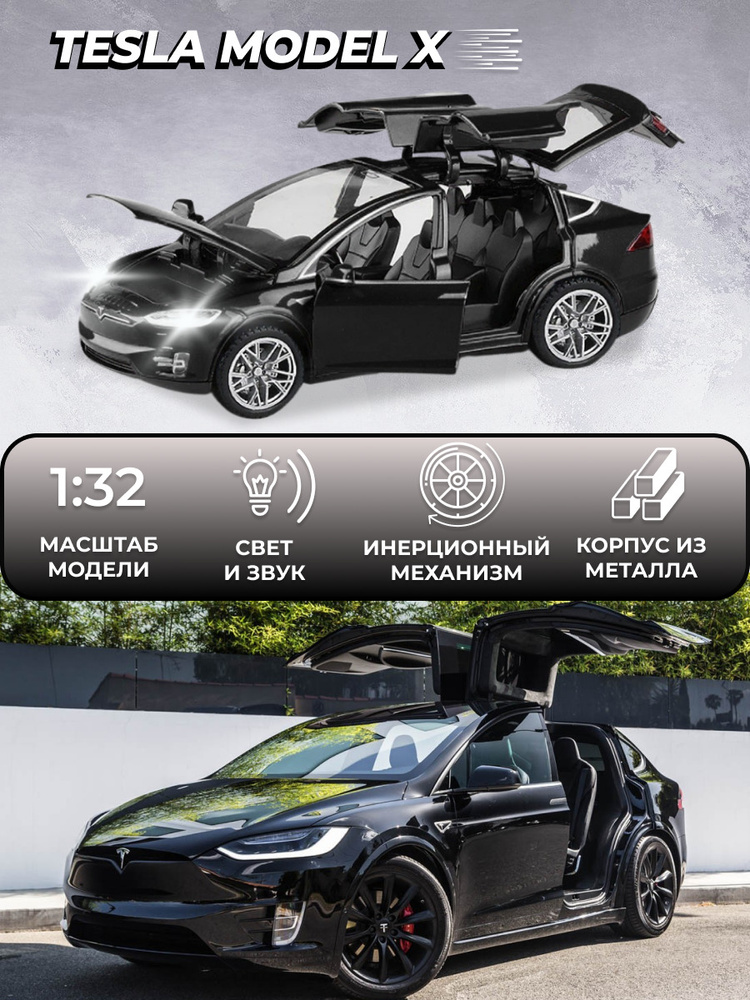 Коллекционная машинка металлическая Tesla Model X, инерционные игрушки модели машинок Тесла  #1