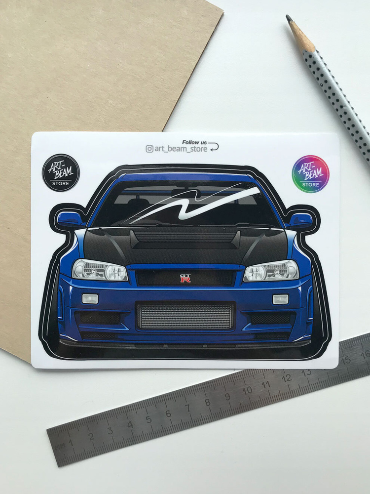 Виниловая наклейка Ниссан Skyline R34 GTR blue, 11,5х15 см #1