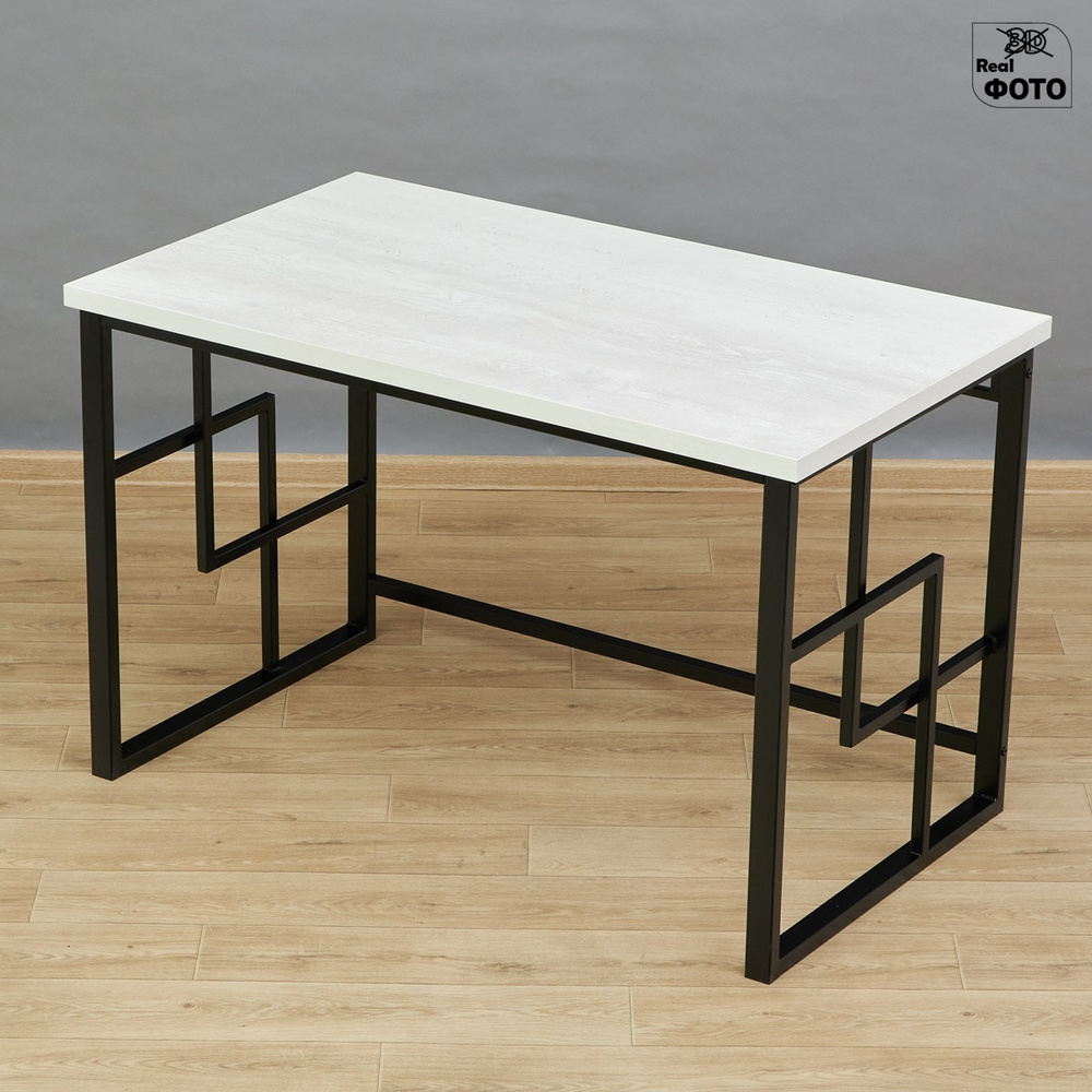 Письменный стол с утолщенной столешницей Амеот-Лого 3C сосна битон белый ш104/г70 на металлокаркасе  #1