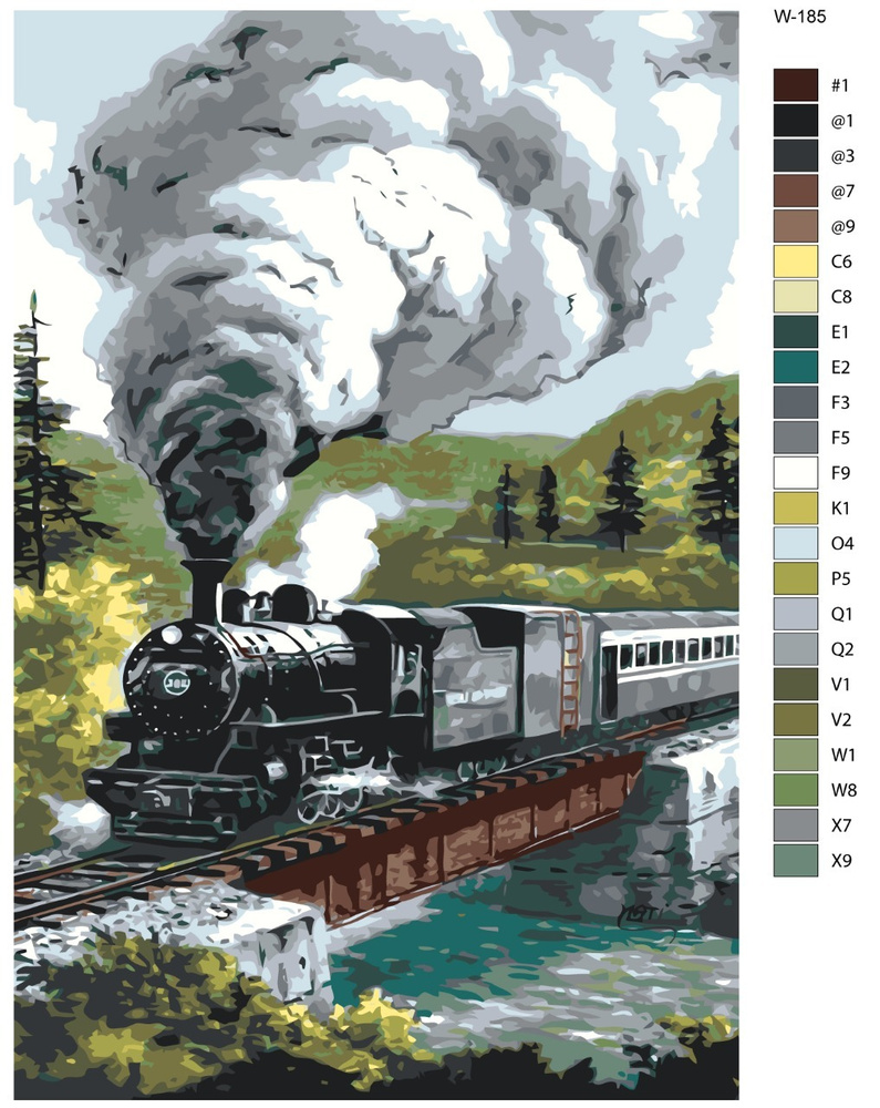 Картина по номерам W-185 "Паровоз на угле" 40х60 #1